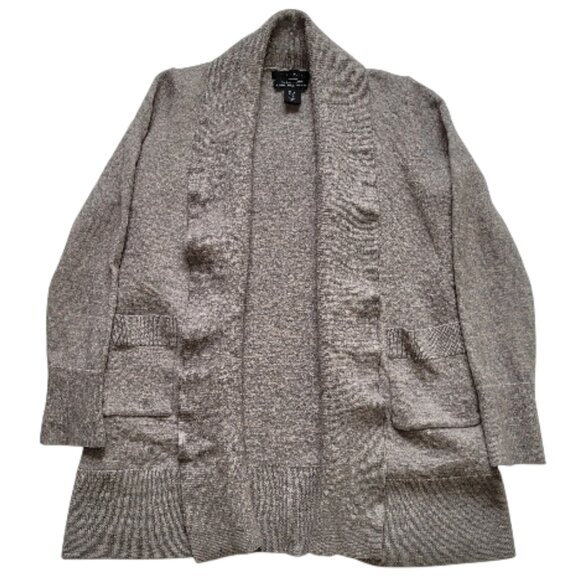 TAHARI Gray Open Front Knit Cardigan Sweater Cottagecore Gingham Womens Sz Large - Picture 3 of 10